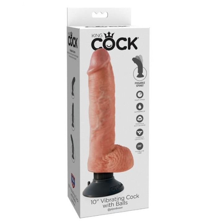 KING COCK - DILDO VIBRANTE COM TESTÍCULOS 25.5 CM COR NATURAL