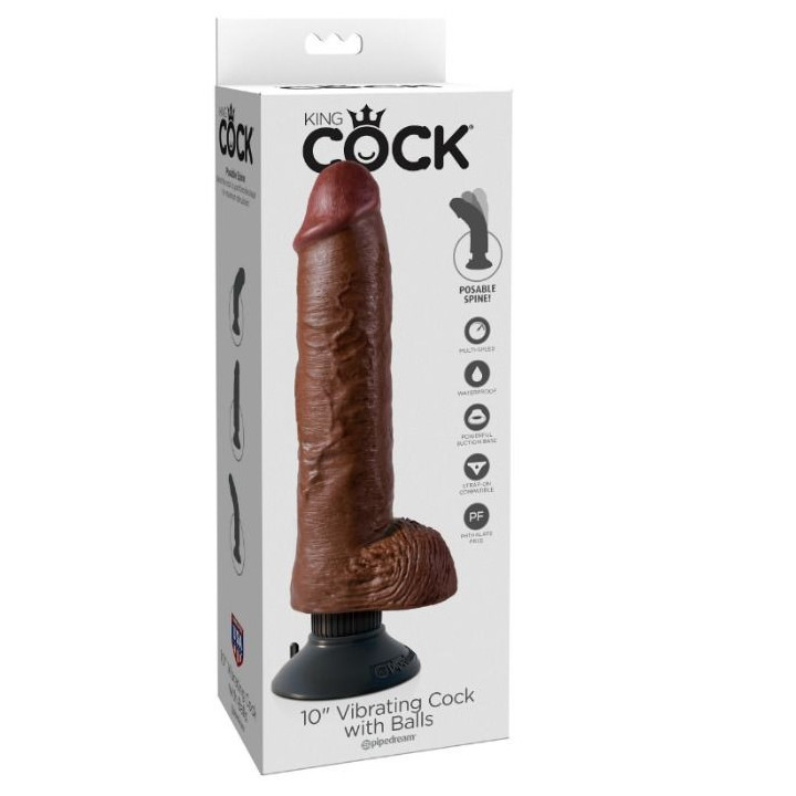 KING COCK - DILDO VIBRADOR COM TESTÍCULOS 25.5 CM COR MARROM