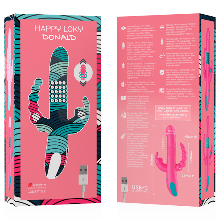 HAPPY LOKY - DONALD ESTIMULAÇÃO TRIPLA: RELÓGIO ANAL. PONTO G E CLITORAL COMPATÍVEL COM TECNOLOGIA SEM FIO
