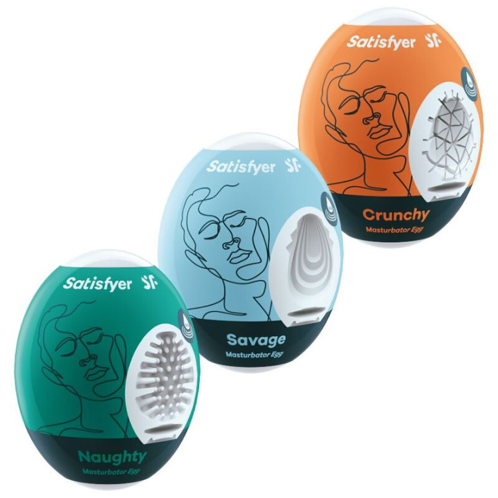 SATISFYER - 3 OVOS MASTURBADORES NAUGHTY. SAVAGE & CRUNCHY