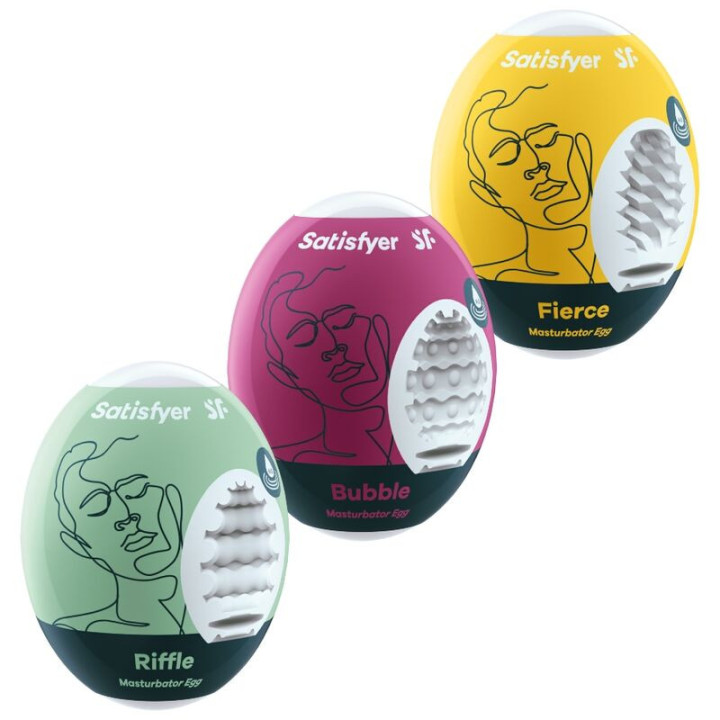 SATISFYER - 3 OVOS MASTURBADORES RIFFLE. BUBBLE & FIERCE