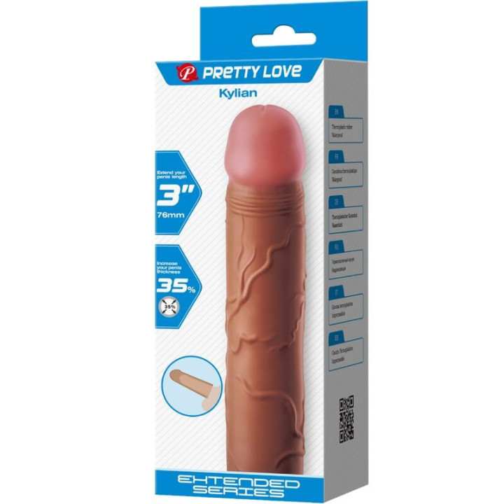PRETTY LOVE - MANGA PENIS KYLIAN COM EXTENSÃO DE 7.6 CM MULATO