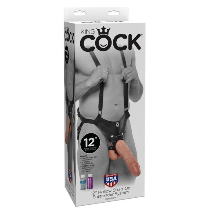KING COCK - SISTEMA DE SUSPENSÃO 30.5 CM HOLLOW STRAP-ON - CARNE
