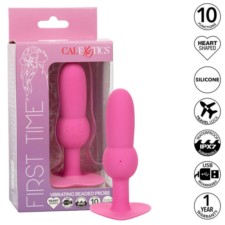 CALEXOTICS - FIRST TIME PLUG ANAL SONDA DE CONTAS 10 VIBRAÇÕES ROSA