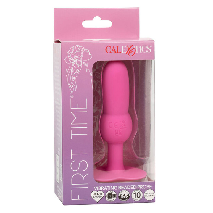 CALEXOTICS - FIRST TIME PLUG ANAL SONDA DE CONTAS 10 VIBRAÇÕES ROSA