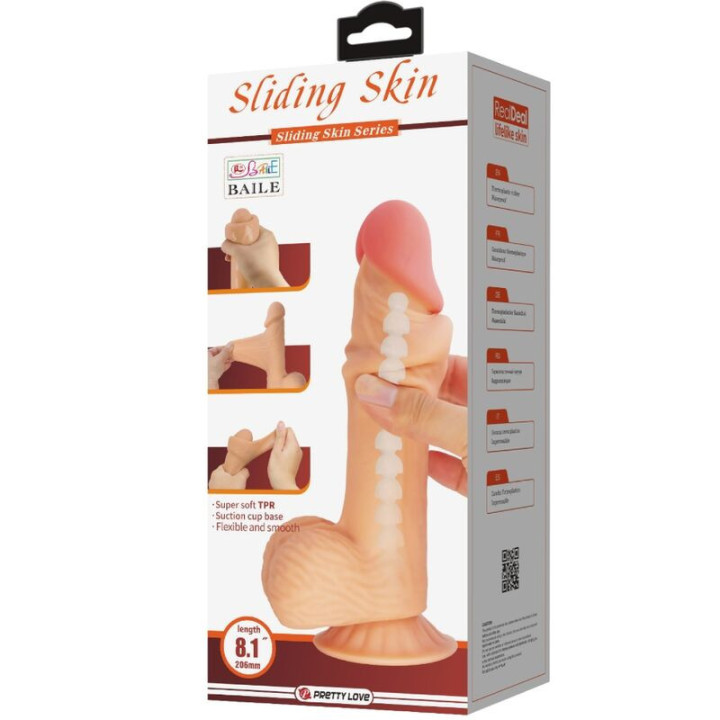 PRETTY LOVE - SÉRIE SLIDING SKIN DILDO REALÍSTICO COM VENTOSA DESLIZANTE PELE 20.6 CM