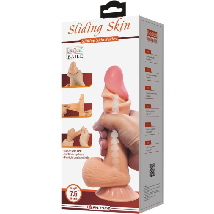 PRETTY LOVE - SÉRIE SLIDING SKIN DILDO REALÍSTICO COM VENTOSA DESLIZANTE PELE 19.4 CM