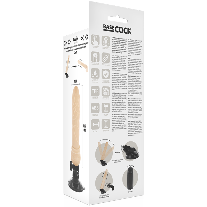 BASECOCK - VIBRADOR DE CONTROLE REMOTO NATURAL REALISTA BASECOCK 19.5 CM