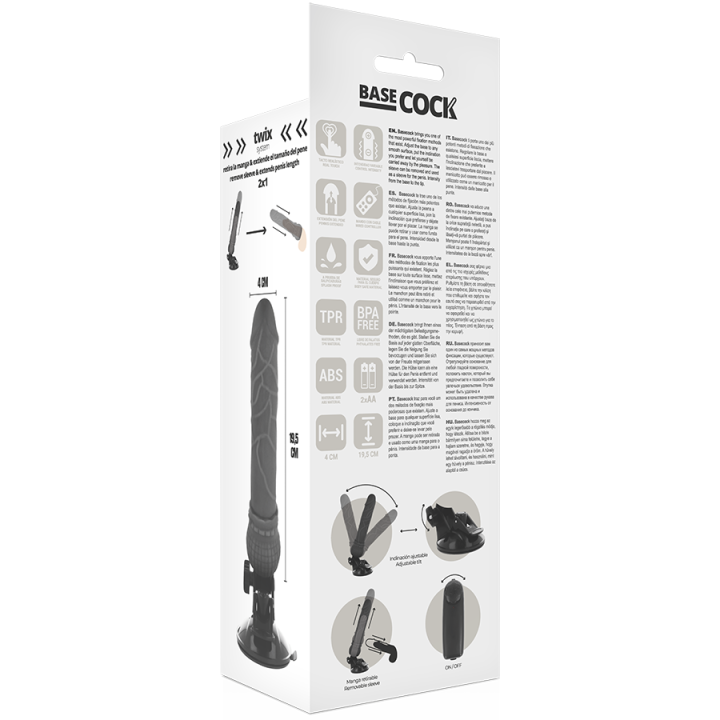 BASECOCK - CONTROLE REMOTO VIBRADOR REALÍSTICO BASECOCK PRETO 19.5 CM