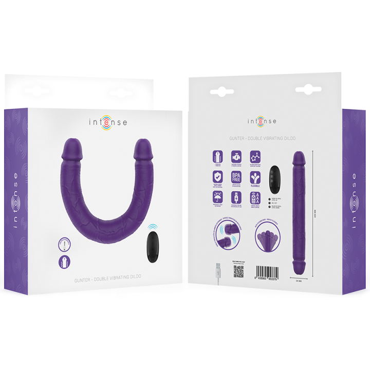 INTENSE - GUNTER DILDO VIBRADOR DUPLO 40 CM ROXO CONTROLE REMOTO