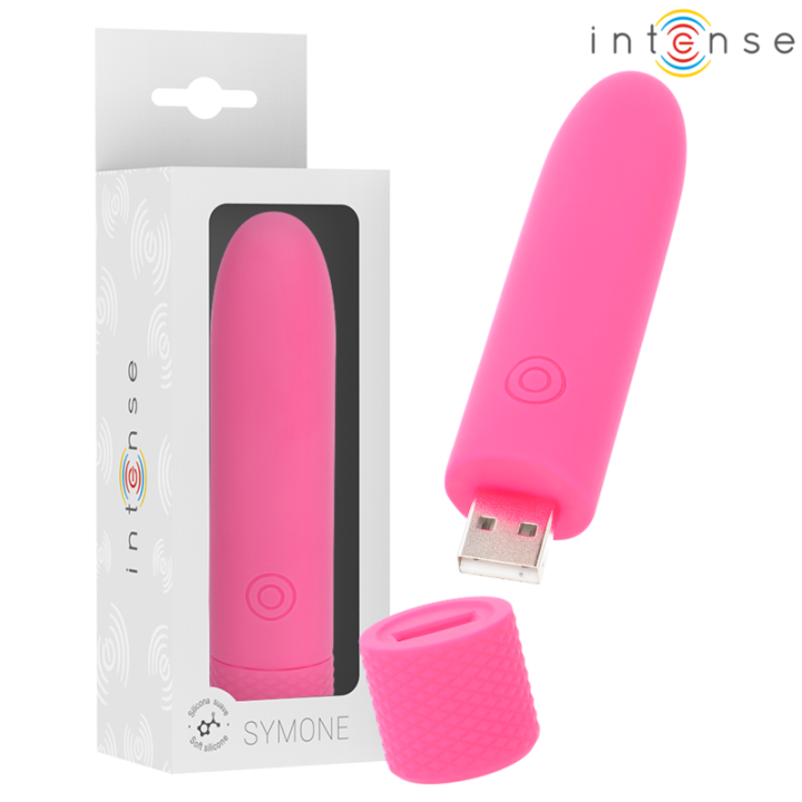 INTENSE - SYMONE  USB RECARREGÁVEL VIBRATÓRIA BULLET 8 VIBRAÇÕES ROSA 10 X 2.2 CM