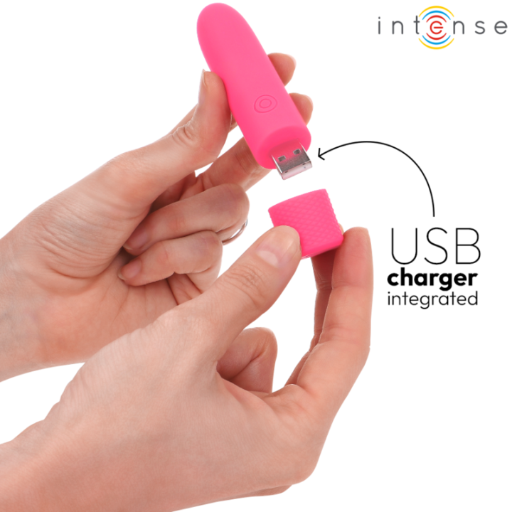INTENSE - SYMONE  USB RECARREGÁVEL VIBRATÓRIA BULLET 8 VIBRAÇÕES ROSA 10 X 2.2 CM