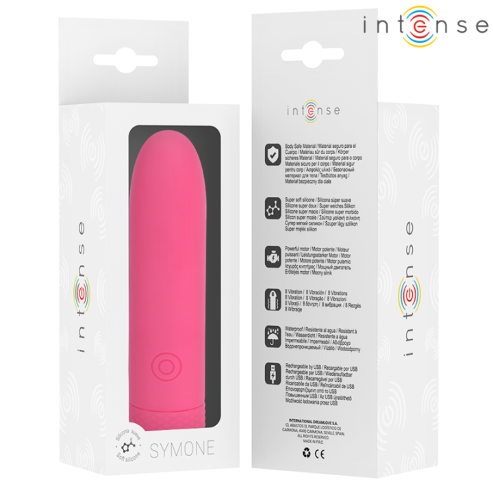 INTENSE - SYMONE  USB RECARREGÁVEL VIBRATÓRIA BULLET 8 VIBRAÇÕES ROSA 10 X 2.2 CM