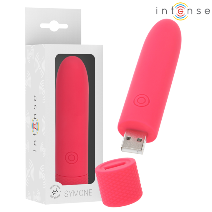 INTENSE - SYMONE USB RECARREGÁVEL VIBRATÓRIA BULLET 8 VIBRAÇÕES VERMELHO 10 X 2.2 CM