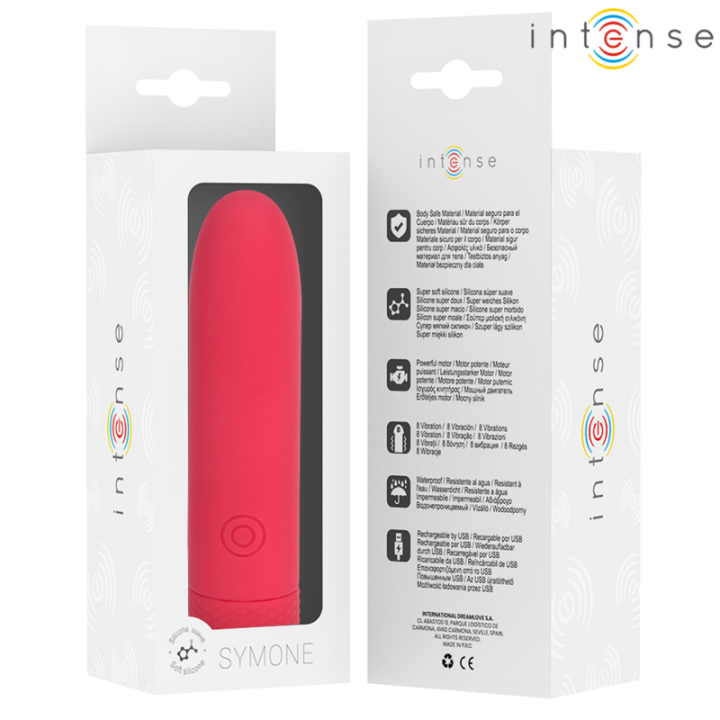 INTENSE - SYMONE USB RECARREGÁVEL VIBRATÓRIA BULLET 8 VIBRAÇÕES VERMELHO 10 X 2.2 CM