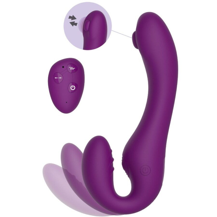 XOCOON - VIBRADOR STRAP-ON 2 EM 1 SEM ALÇAS COM CONTROLE REMOTO ROXO