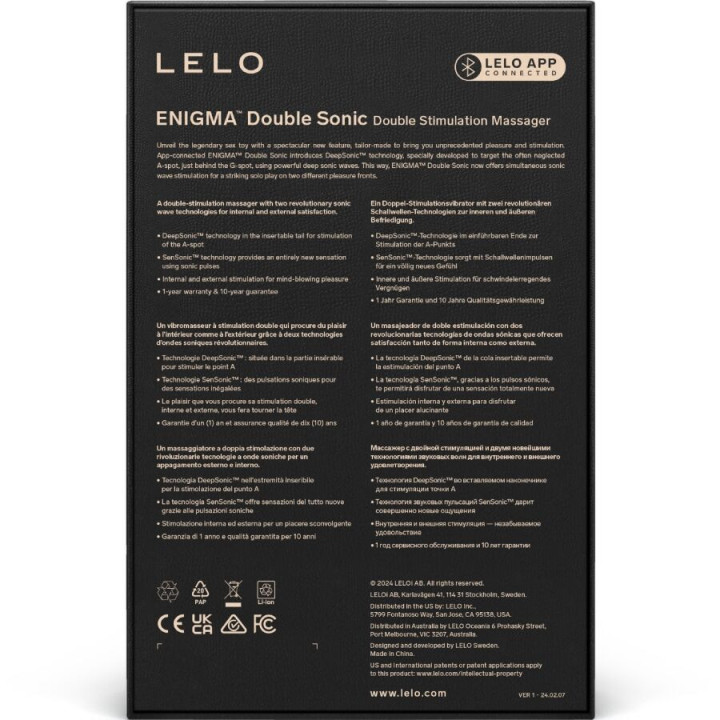 LELO - ENIGMA DUPLO VIBRADOR SÔNICO PONTO G PRETO
