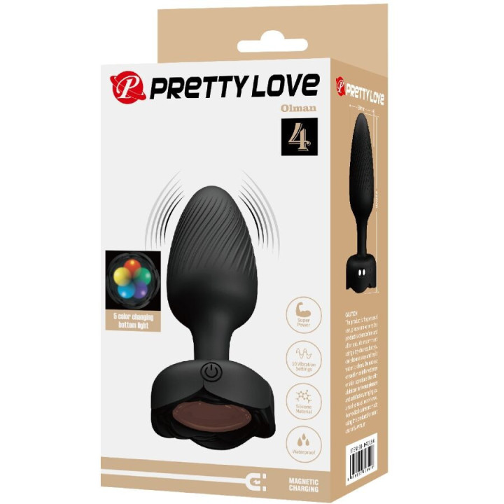 PRETTY LOVE - OLMAN PLUG ANAL COM LUZ LED PRETO 8.8 CM