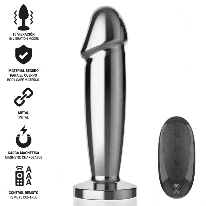 INTENSE - PLUG ANAL 10 VIBRAÇÕES DILDO DE METAL COM CONTROLE REMOTO S