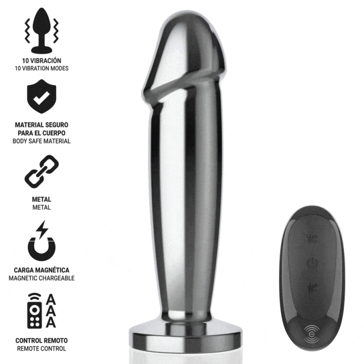 INTENSE - PLUG ANAL 10 VIBRAÇÕES DILDO DE METAL COM CONTROLE REMOTO M