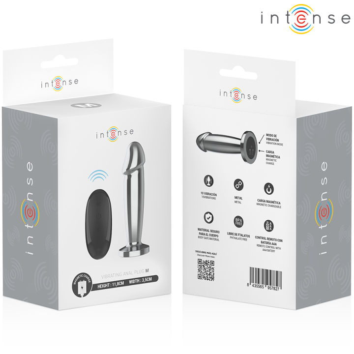 INTENSE - PLUG ANAL 10 VIBRAÇÕES DILDO DE METAL COM CONTROLE REMOTO M