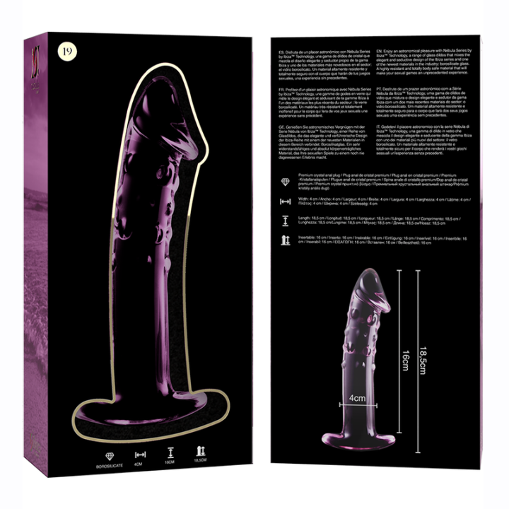 NEBULA SERIES BY IBIZA - MODELO 19 DILDO VIDRO BOROSILICADO ROSA 18.5 CM -O- 4 CM