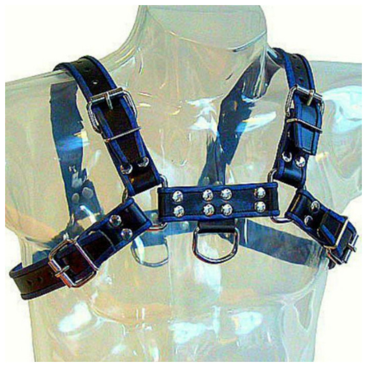 LEATHER BODY - ARNÊS DE COURO AZUL E PRETO PEITO BULLDOG