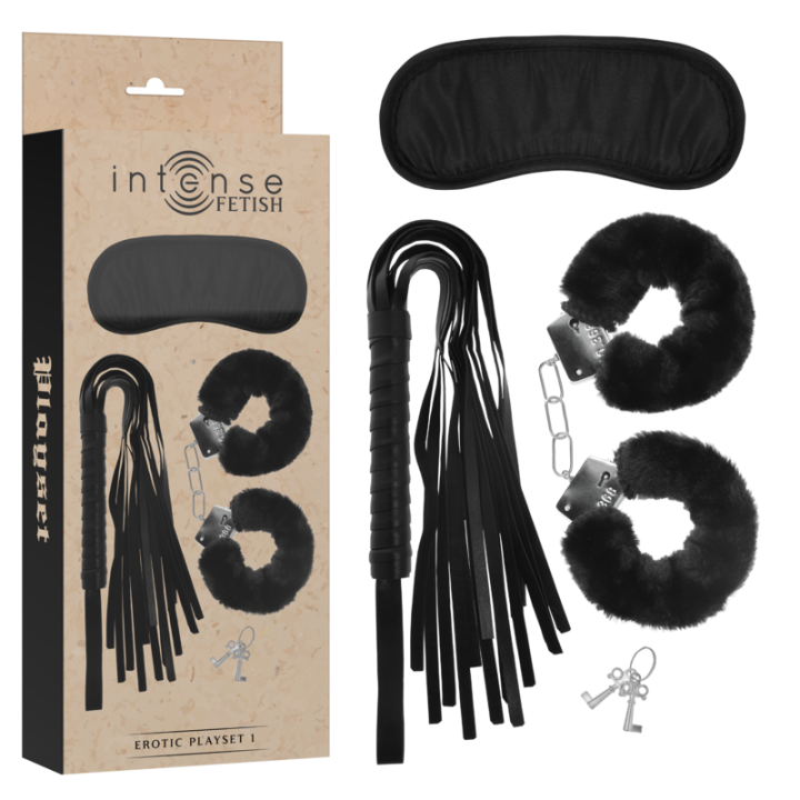 INTENSE - FETISH PLAYSET ERÓTICO 1 COM ALGEMAS. MSCARA CEGA E FLOGGER