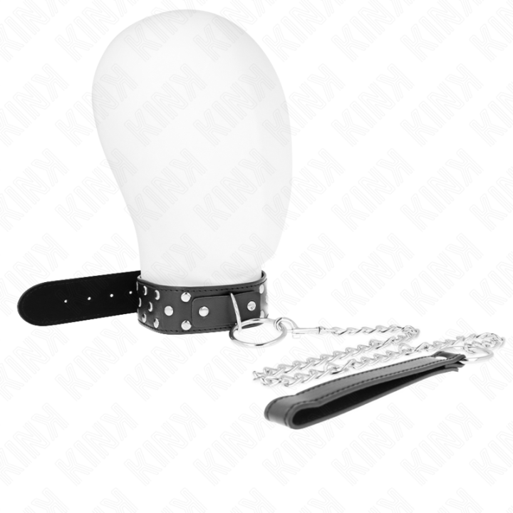 KINK - COLAR DE ALÇA DE REBITE DE ANEL COM CINTO 65 CM PRETO AJUSTÁVEL 36-50 CM X 3.8 CM