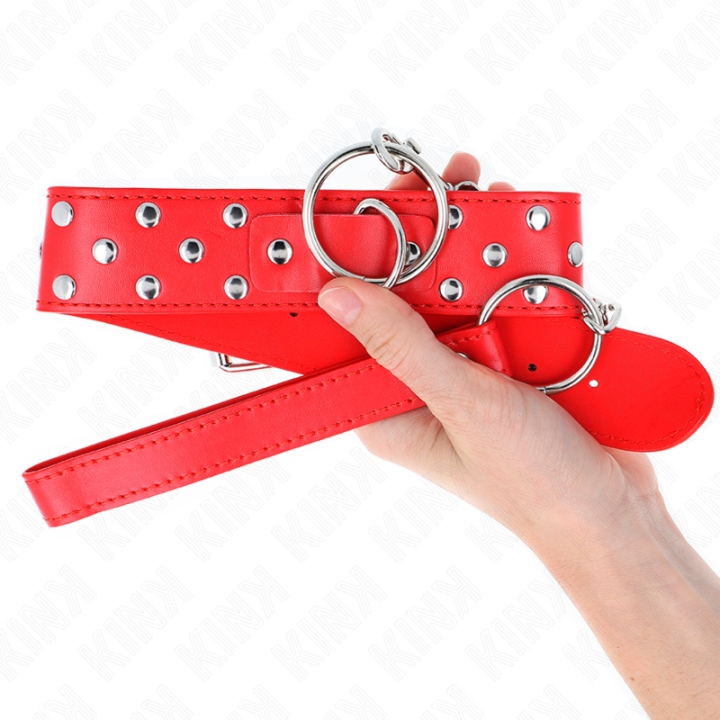KINK - COLAR DE ALÇA DE REBITE DE ANEL COM CINTO 65 CM VERMELHO AJUSTÁVEL 36-50 CM X 3.8 CM