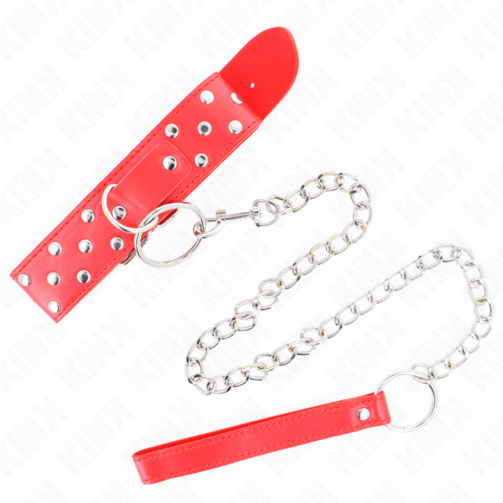 KINK - COLAR DE ALÇA DE REBITE DE ANEL COM CINTO 65 CM VERMELHO AJUSTÁVEL 36-50 CM X 3.8 CM