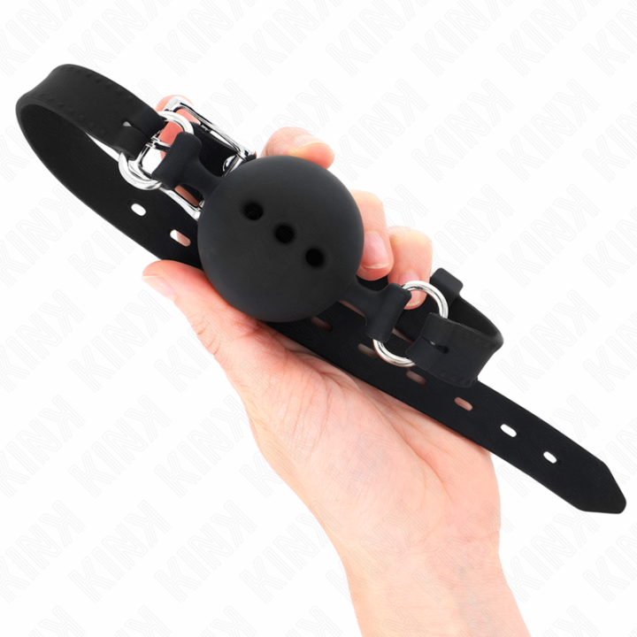 KINK - MORDAÇA COMPLETA DE SILICONE 55 x 2 CM COM BOLA DE 4.5 CM TAMANHO M PRETO AJUSTÁVEL 35-51 CM