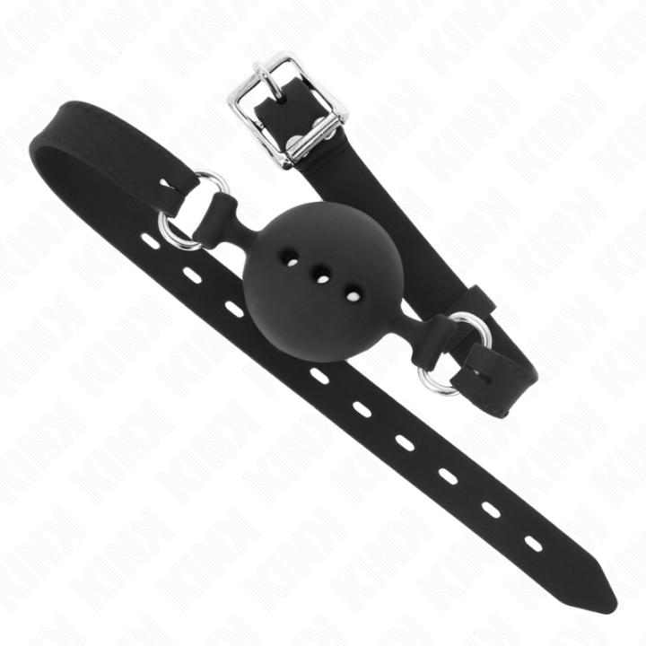 KINK - MORDAÇA COMPLETA DE SILICONE 55 x 2 CM COM BOLA DE 4.5 CM TAMANHO M PRETO AJUSTÁVEL 35-51 CM
