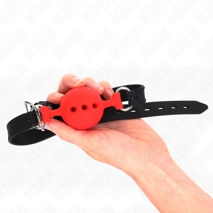 KINK - MORDAÇA COMPLETA DE SILICONE 55 x 2 CM COM BOLA DE 4.5 CM TAMANHO M VERMELHO AJUSTÁVEL 35-51 CM