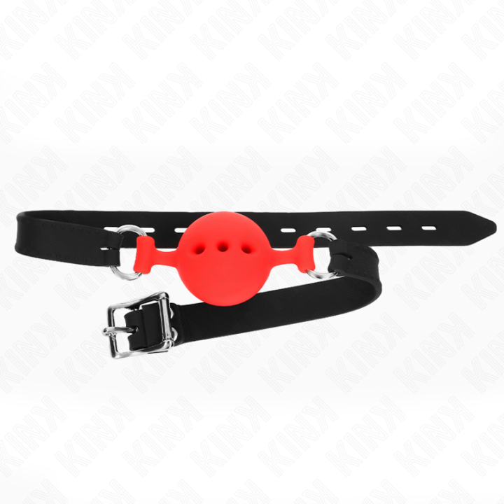 KINK - MORDAÇA COMPLETA DE SILICONE 55 x 2 CM COM BOLA DE 4.5 CM TAMANHO M VERMELHO AJUSTÁVEL 35-51 CM