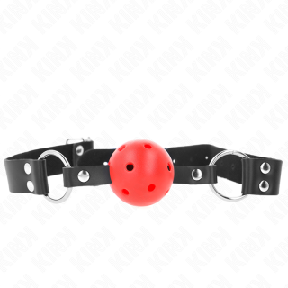 KINK - BOLA RESPIRÁVEL 4 CM MORDAÇA COM REBITE DUPLO VERMELHO 62.5 x 2.5 CM AJUSTÁVEL 42-58 CM