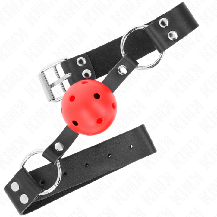 KINK - BOLA RESPIRÁVEL 4 CM MORDAÇA COM REBITE DUPLO VERMELHO 62.5 x 2.5 CM AJUSTÁVEL 42-58 CM