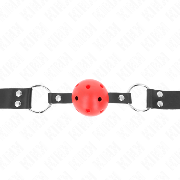 KINK - BOLA RESPIRÁVEL 4 CM MORDAÇA COM REBITE DUPLO VERMELHO 62.5 x 2.5 CM AJUSTÁVEL 42-58 CM