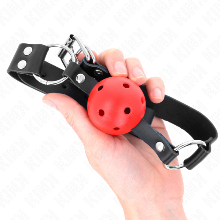 KINK - BOLA RESPIRÁVEL 4 CM MORDAÇA COM REBITE DUPLO VERMELHO 62.5 x 2.5 CM AJUSTÁVEL 42-58 CM