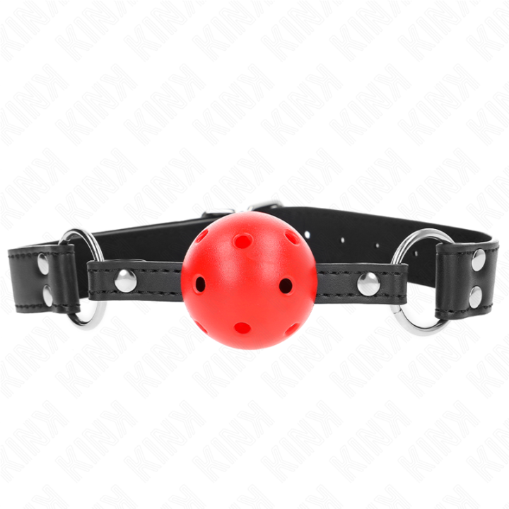 KINK - BOLA RESPIRÁVEL MORDAÇA DE 4 CM COM REBITE DUPLO COURO 62.5 x 2.5 CM AJUSTÁVEL 42-58 CM