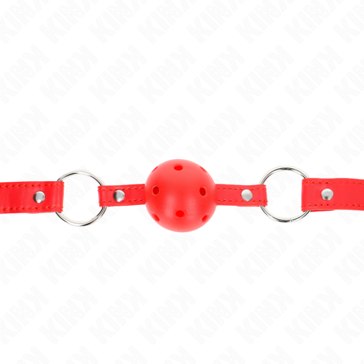 KINK - BOLA RESPIRÁVEL 4 CM MORDAÇA COM REBITE DUPLO MODELO 1 VERMELHO 62.5 x 2.5 CM AJUSTÁVEL 42-58 CM