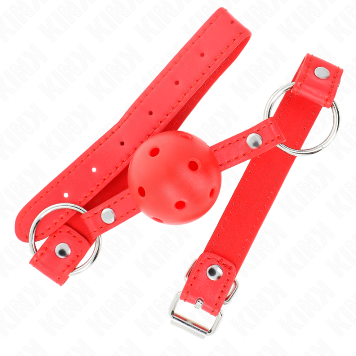 KINK - BOLA RESPIRÁVEL 4 CM MORDAÇA COM REBITE DUPLO MODELO 1 VERMELHO 62.5 x 2.5 CM AJUSTÁVEL 42-58 CM