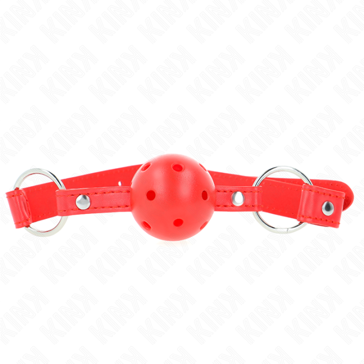 KINK - BOLA RESPIRÁVEL 4 CM MORDAÇA COM REBITE DUPLO MODELO 1 VERMELHO 62.5 x 2.5 CM AJUSTÁVEL 42-58 CM