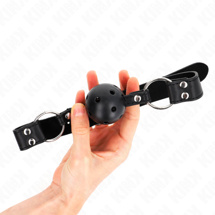KINK - BOLA RESPIRÁVEL 4 CM MORDAÇA COM REBITE DUPLO MODELO 1 PRETO 62.5 x 2.5 CM AJUSTÁVEL 42-58 CM