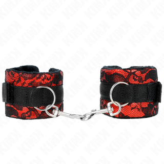 KINK - PUNHOS DE RENDA DE VELUDO CURTO E BIND DE NYLON VERMELHO / PRETO 23 X 6.5 CM