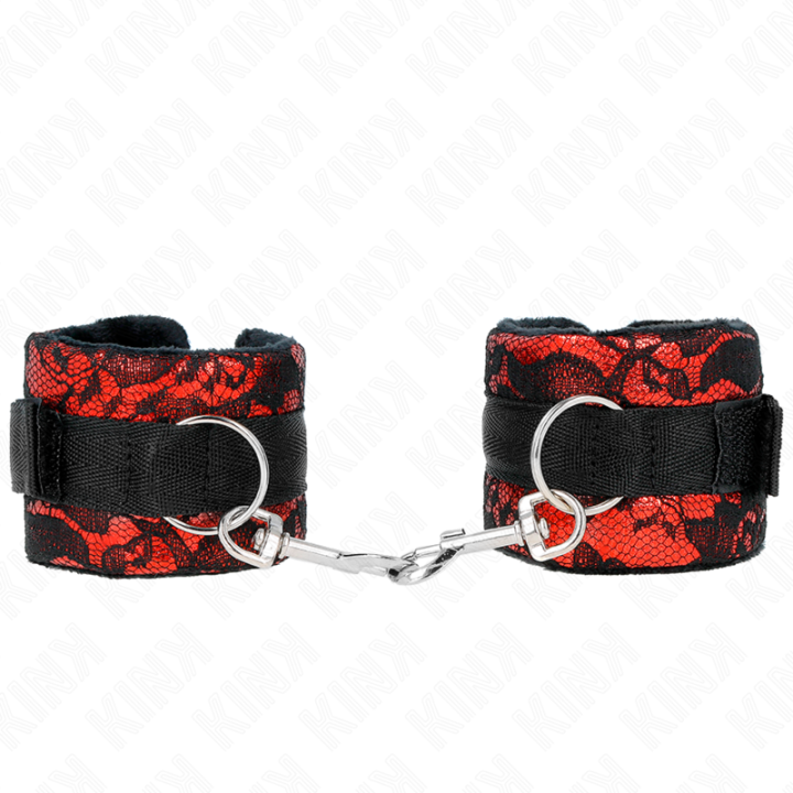 KINK - PUNHOS DE RENDA DE VELUDO CURTO E BIND DE NYLON VERMELHO / PRETO 23 X 6.5 CM