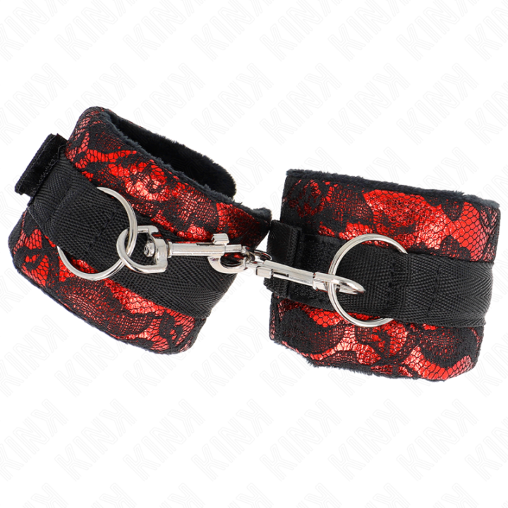 KINK - PUNHOS DE RENDA DE VELUDO CURTO E BIND DE NYLON VERMELHO / PRETO 23 X 6.5 CM