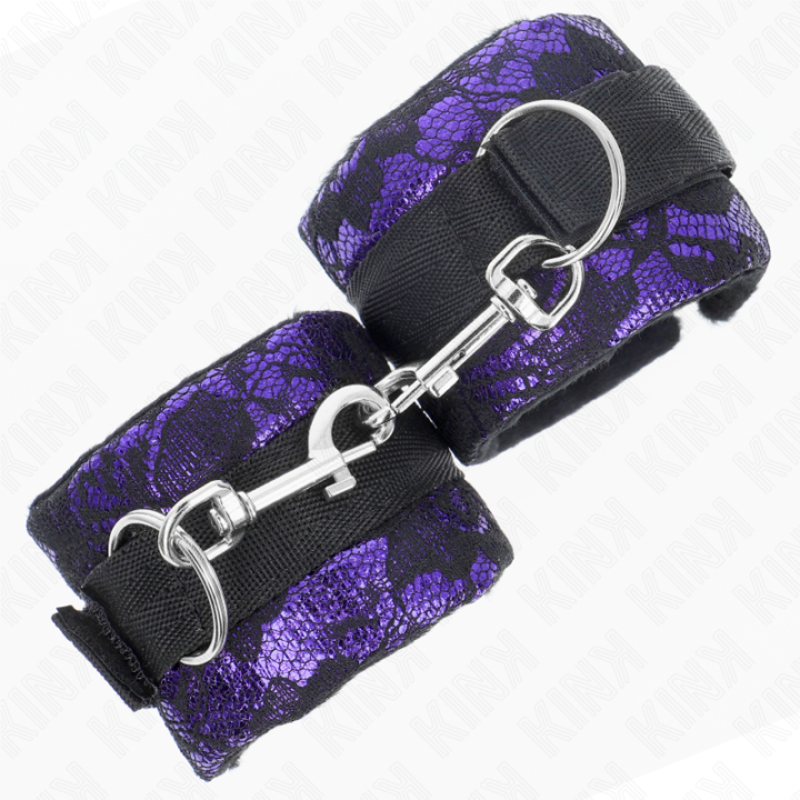 KINK - PUNHOS DE RENDA DE VELUDO CURTO E BIND DE NYLON ROXO / PRETO 23 X 6.5 CM