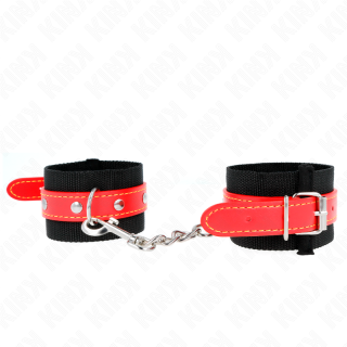 KINK - PUNHOS DE NYLON PRETO COM COURO VERMELHO AJUSTÁVEIS 19-24 CM X 5.5 CM