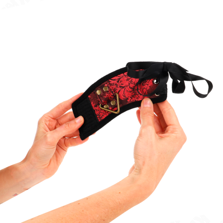 KINK - ALMOFADAS DE PULSO SCANDAL VERMELHO-PRETO DETALHES DE RENDA 24.5 CM X 6.5 CM